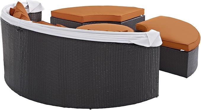 Modway Convene Wicker Rattan Outdoor Patio Retractable Canopy Round Poolside - Image 6