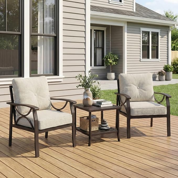 RoyalCraft Outdoor Patio Furniture Set, 3 Pieces Metal Patio Conversation Set by Bringyoubetterlife