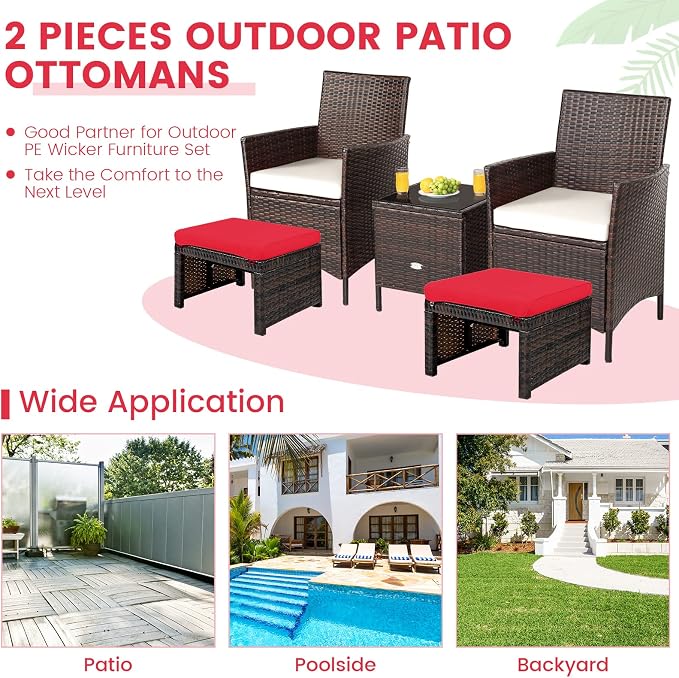 Nightcore 2-Piece Outdoor Wicker Ottomans, Outdoor Foot Rest Seat - Image 7