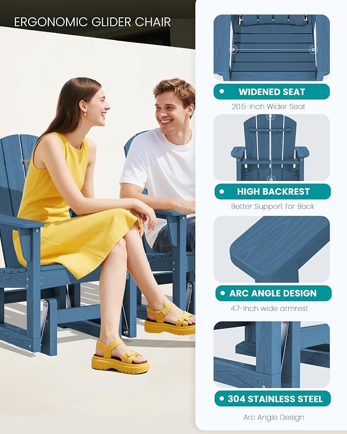 SERWALL Outdoor Glider Chair, HDPE Patio Glider Rocker All-Weather Porch Glider - Image 6