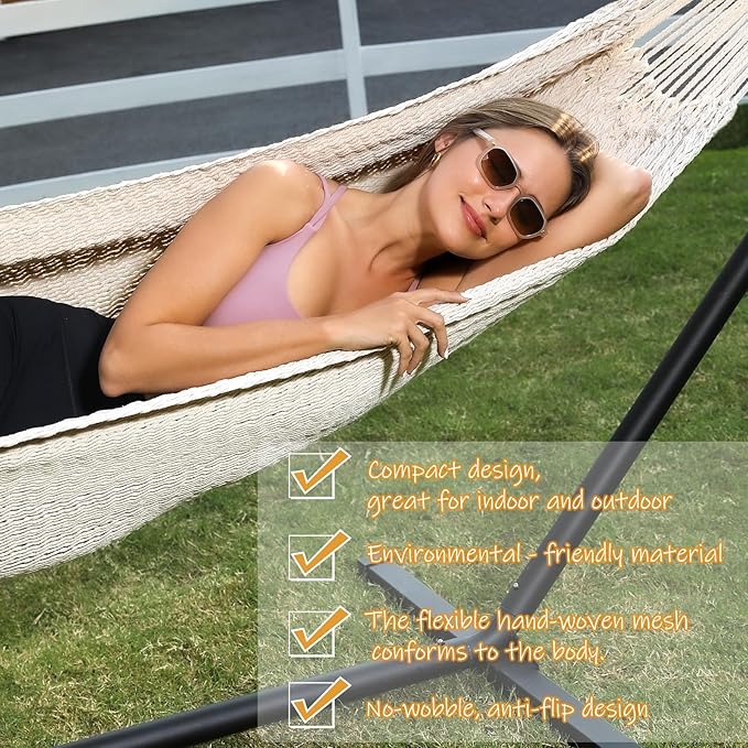 ZEAN Handwoven Hammock by Thick Cotton Rope XL Two Person Hammock - Image 4