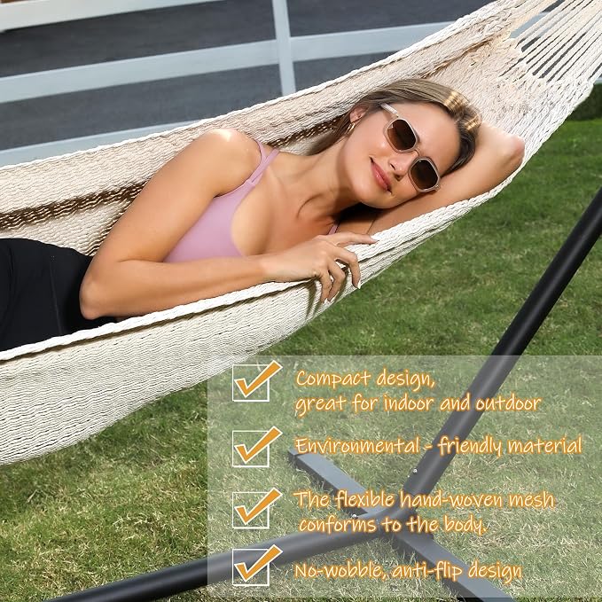 ZEAN Handwoven Hammock by Thick Cotton Rope XXL Two Person Hammock - Image 4