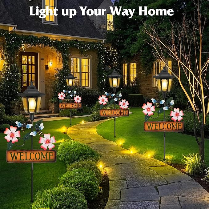 Lewondr Solar Garden Lights Bee, 37.4 Inch Solar Lamp Post Light - Image 2