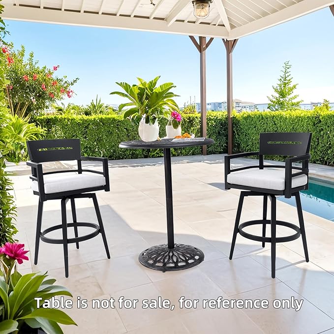 Modern Outdoor Bar Stools Set of 2 Swivel Patio Bar Chairs - Image 9