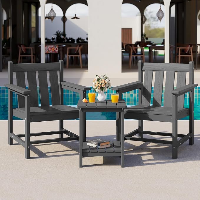 SEWRWALL 3 Pieces Patio Bistro Set, All Weather Adirondack Chair Set - Image 9
