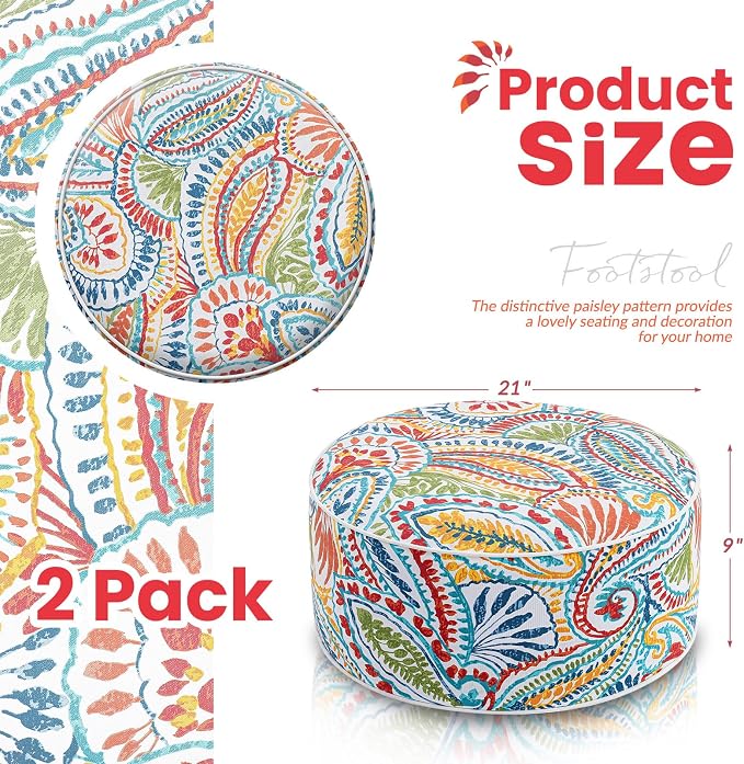 Juexica 2 Pack Outdoor/Indoor Inflatable Ottoman 21 x 9 Inch Paisley All - Image 2