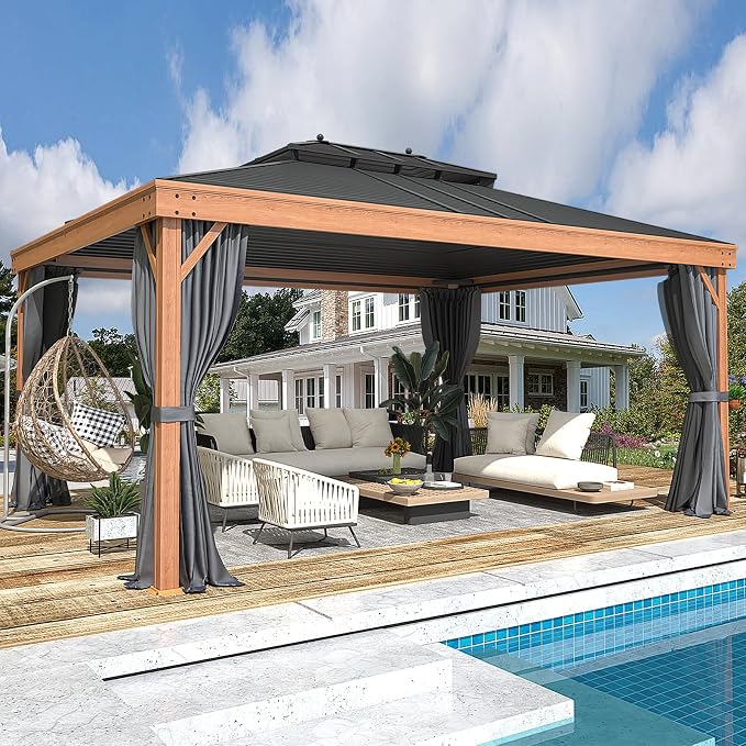 YOLENY 12'x16' Hardtop Gazebo, Galvanized Steel Double Roof by YOLENY