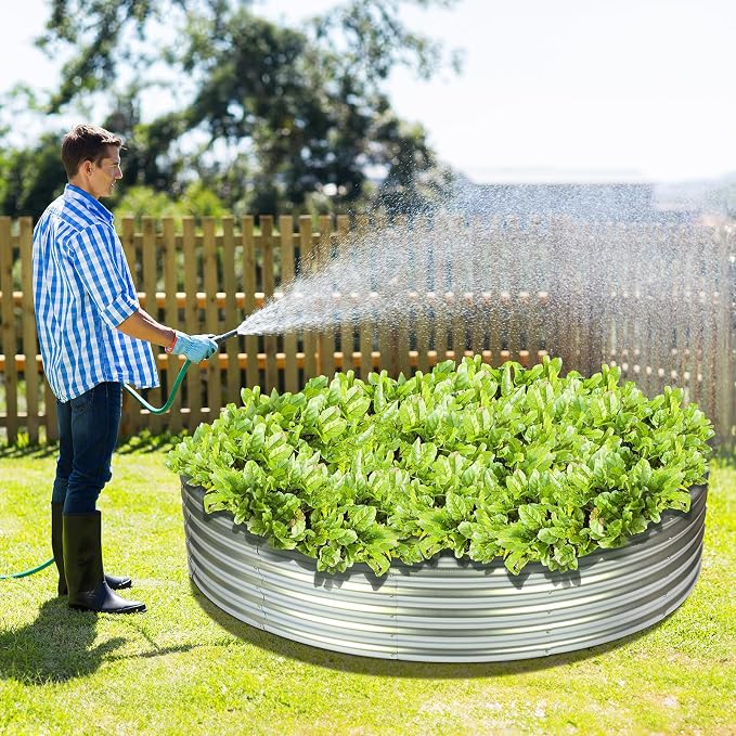 OUSHENG 4x4x1ft Round Galvanized Raised Garden Beds Outdoor, Steel Fire Pit - Image 6