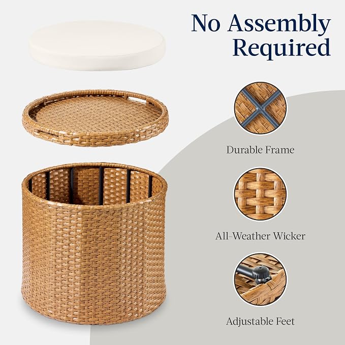 Best Choice Products Round Wicker Ottoman, Additional Seating, Side Table - Image 7