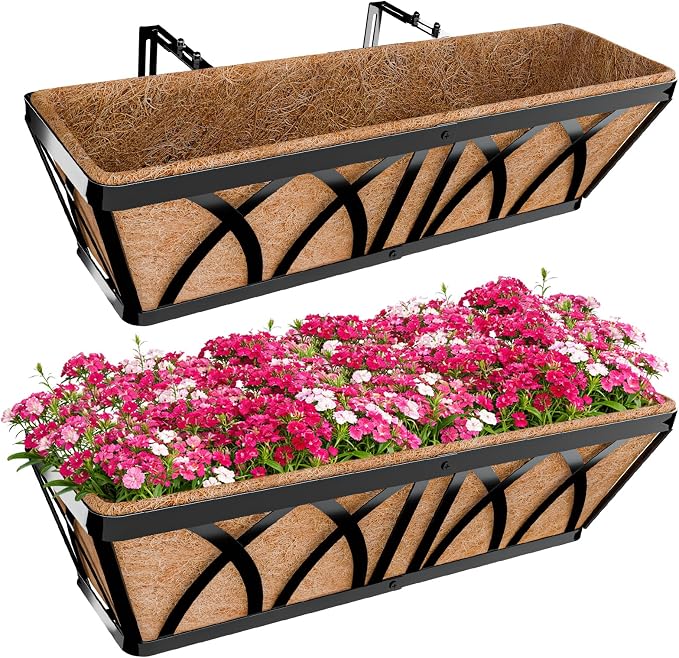 Halatool 2 Pack Heavy-Duty Metal Deck Railing Planter Box, 24 Inch by HALATOOL