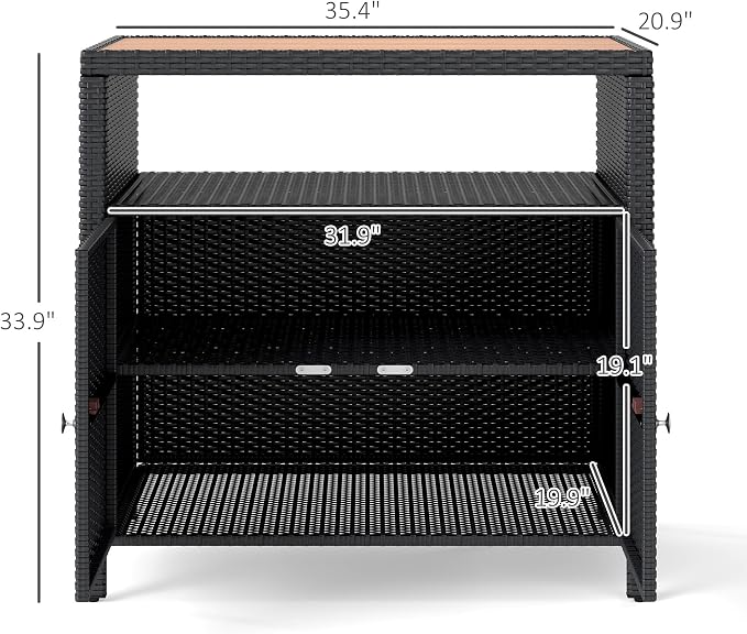 Outsunny Wicker Outdoor Storage Cabinet, Rattan Outdoor Bar Table - Image 3
