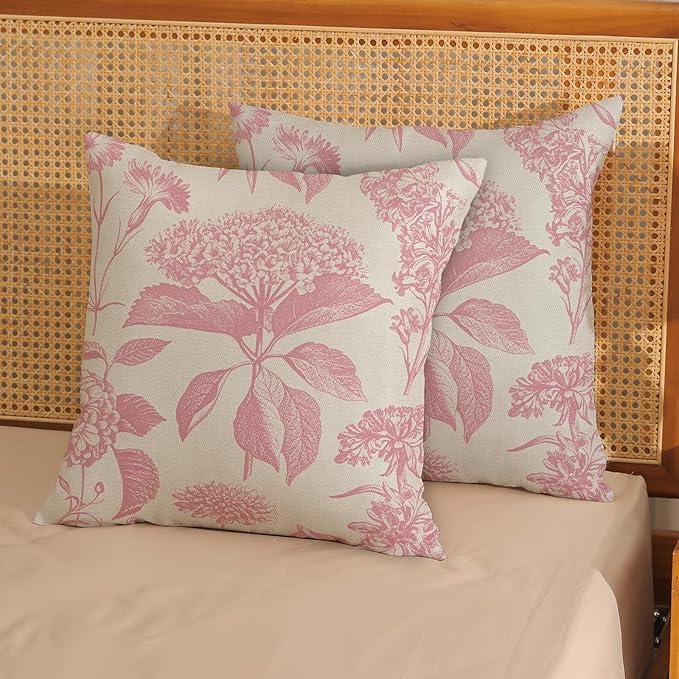 Pink Pillow Covers 20x20 Inch 2 Pcs Boho Vintage Floral Decor Throw Pillows - Image 2