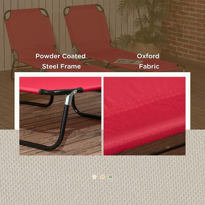Outsunny 2 Piece Folding Chaise Lounge Pool Chairs, Outdoor Sun Tanning Chairs - Image 6