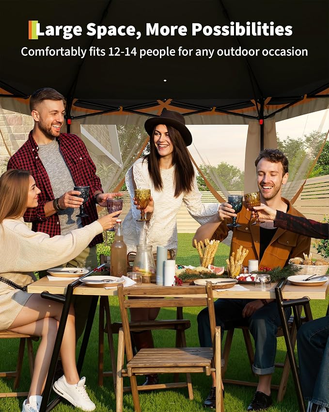 13'x13' Pop-Up Gazebo, Outdoor Hexagonal Patio Gazebo - Image 5