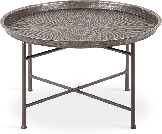 Kate and Laurel Mahdavi Boho-Chic Hammered Metal Tray Coffee Table, Brushed - Image 5
