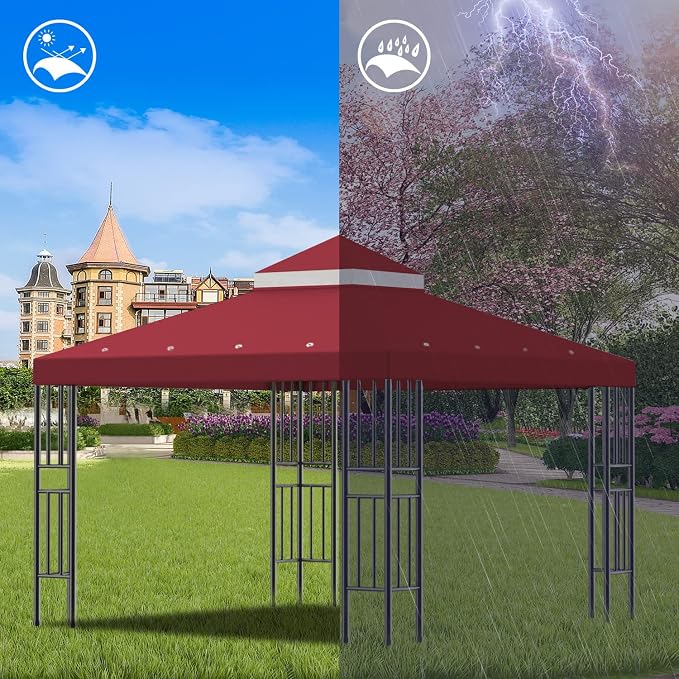 Sumfaller 10x10 FT Gazebo Replacement Canopy Top Cover Double Tiered Canopy Top - Image 4