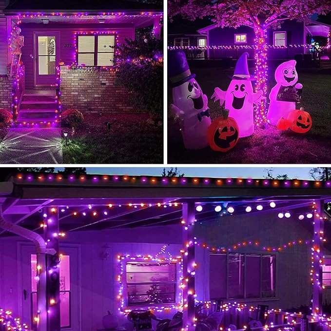 Purple and Orange Halloween Solar String Lights Outdoor, 2 Pack 80FT 200LED - Image 3