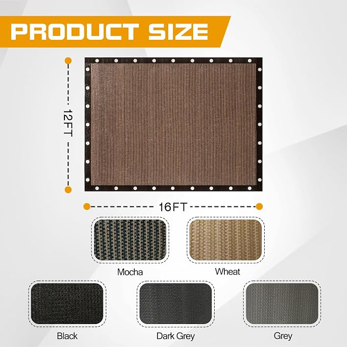 12'x 16' Sun Shade Cloth with Bungee Balls, Mocha Outdoor Pergola Shade Cover - Image 2