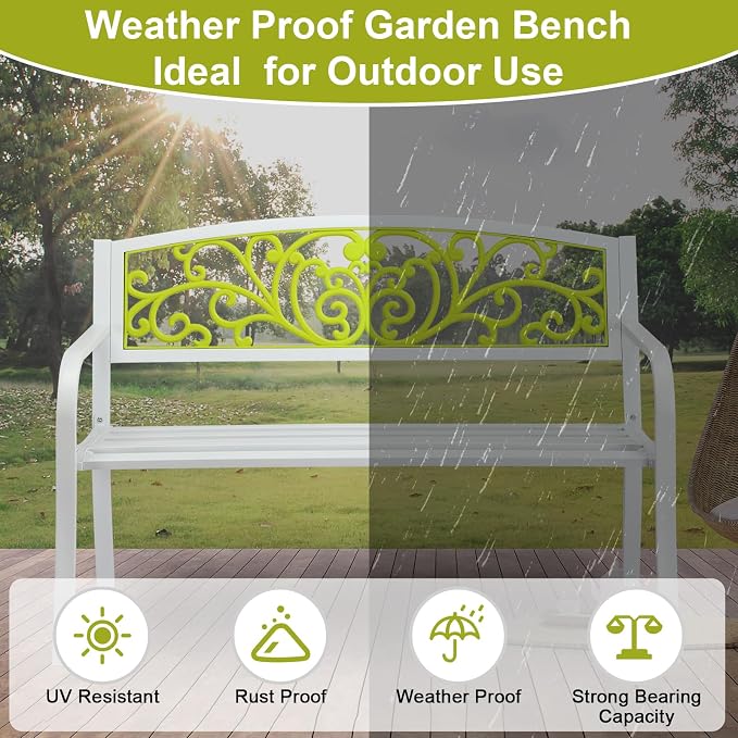 VINGLI Outdoor Bench for Patio Metal Garden Bench w/PVC Back Pattern - Image 5
