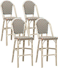 PURPLE LEAF French Bar Stool Set of 4 White Print Finish Patio Bar Stools by PURPLELEAF