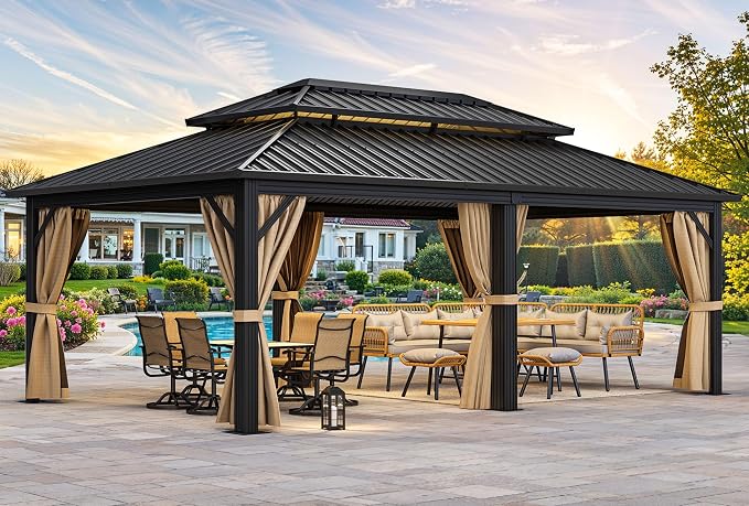 YITAHOME 12x20ft Gazebo Hardtop Canopy Heavy Duty Double Roof Outdoor by YITAHOME