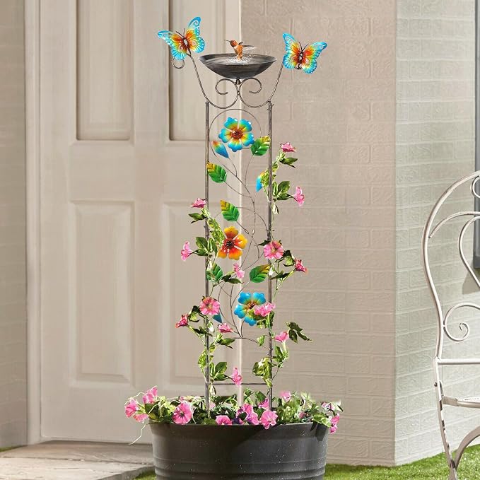 LEWIS&WAYNE Garden Trellis Bird Bath Outdoor, 40 Inch Antique Iron Garden Plant - Image 6