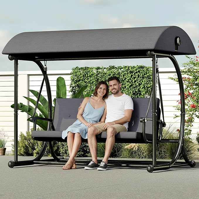 Patio Swing with Canopy, Outdoor Swinging with Stand, Backyard Swings - Image 5