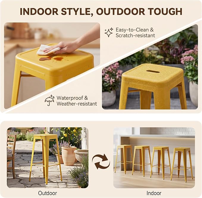 Shahoo 30 Inches Metal Bar Stools Counter Height Stackable Backless Stools - Image 5
