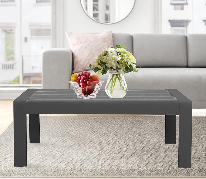 All-Weather Aluminum Outdoor Coffee Table, Modern Coffee Table - Image 6