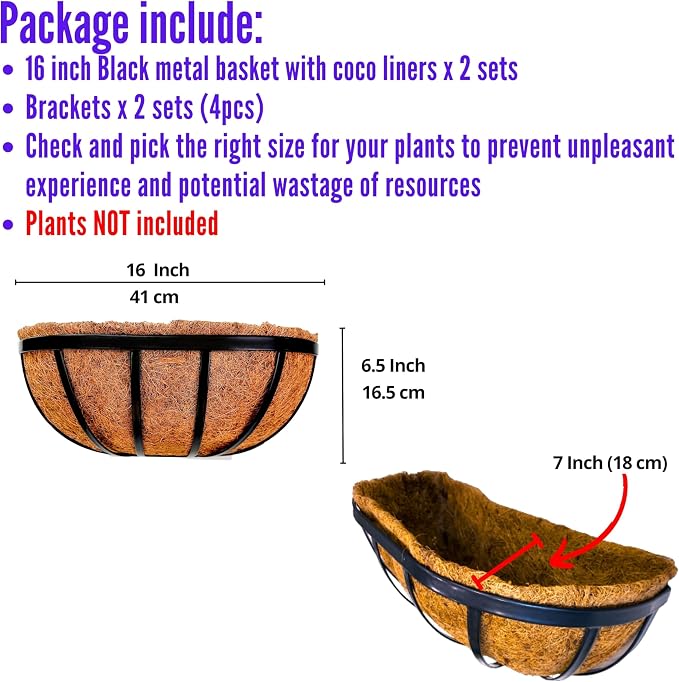 LaLaGreen Deck Railing Planter Boxes Black Metal Rectangular Hanging Planters - Image 2