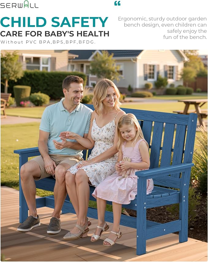 SERWALL Outdoor Bench with Cup Holder, All Weather Patio Benches with High - Image 4