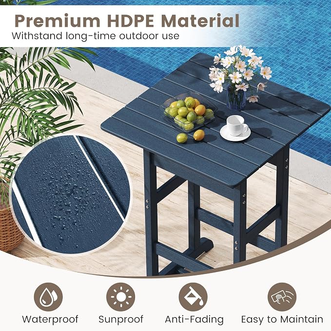 Tangkula 3-Piece Patio HDPE Bar Set, 2 Bar Height Adirondack Armchairs w/Square - Image 4