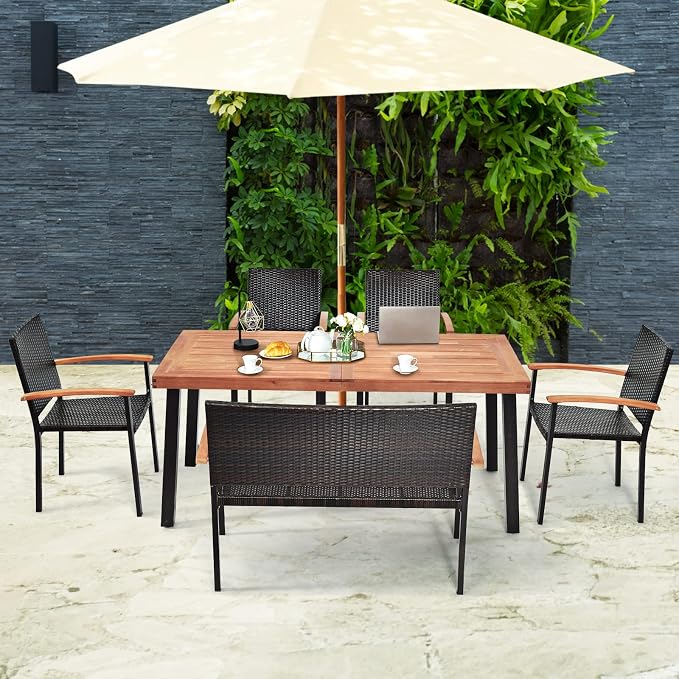 Tangkula 6 Pieces Wicker Patio Dining Set, Patiojoy Outdoor Dining Furniture w/ - Image 4