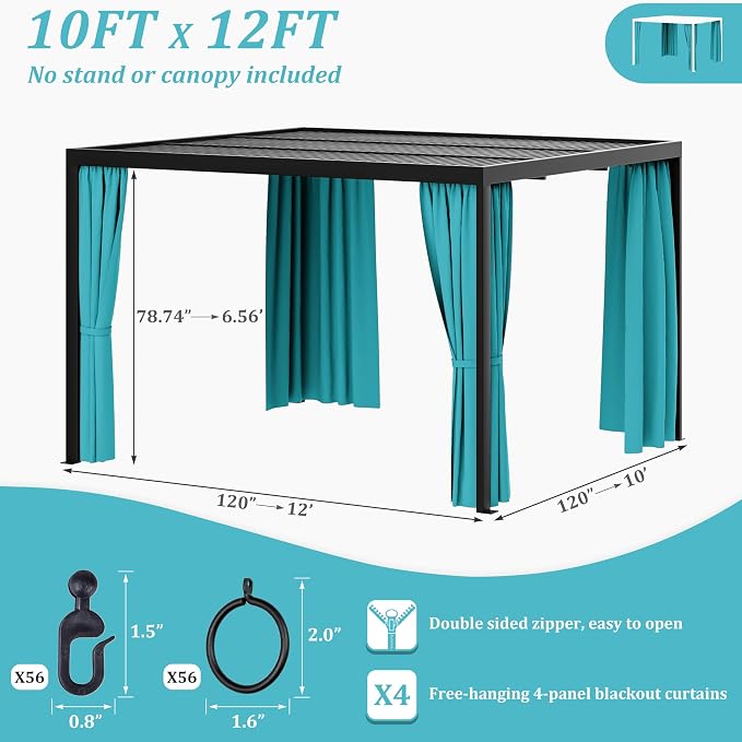 Gazebo Universal Replacement Privacy Curtain, 4-Panels Sidewall Curtains - Image 2