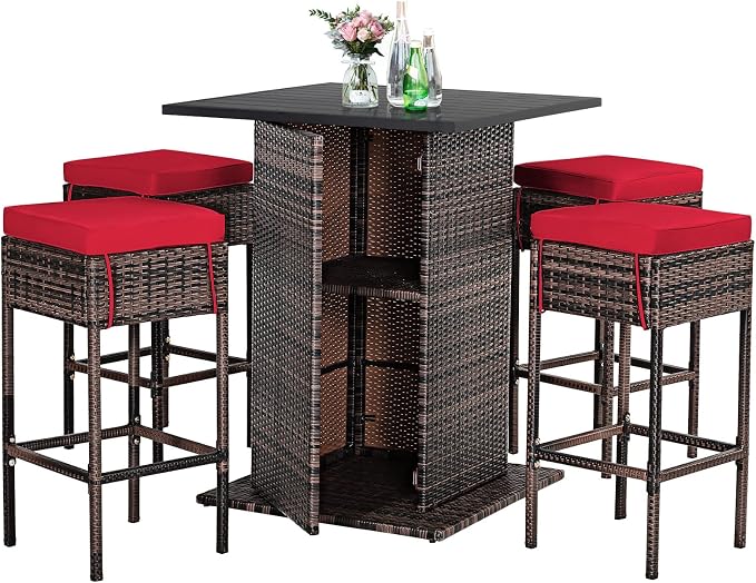 Tangkula 5 Piece Outdoor Rattan Bar Set, Patio Bar Furniture by TANGKULA