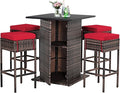 Tangkula 5 Piece Outdoor Rattan Bar Set, Patio Bar Furniture by TANGKULA