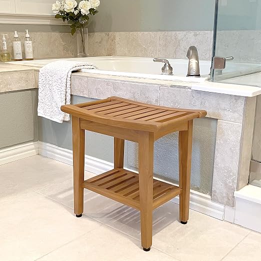 Kasa Solid Teak Indoor Outdoor Shower/Bath/Spa Stool Bench - Image 2