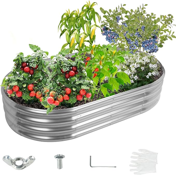 5X2.7X1 FT Oval Galvanized Metal Garden Raised Bed/Plant Box - Image 8