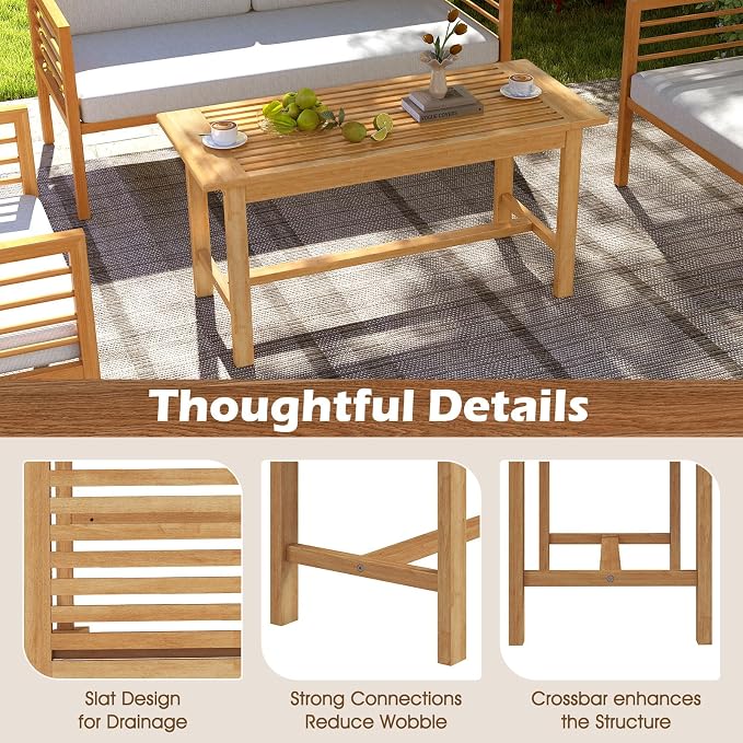 Tangkula 36” Patio Coffee Table, Solid Wood Coffee Table - Image 6
