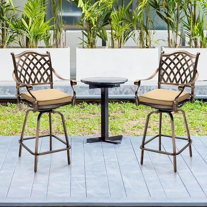 VINGLI Outdoor Swivel Bar Stools Set of 2, Cast Aluminum All-Weather Patio Bar - Image 7
