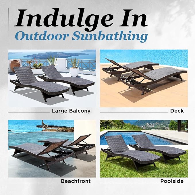 Idzo Katalina Chaise Lounge Set of 2-500lbs Support, UV Wicker, Ergonomic Wave - Image 5