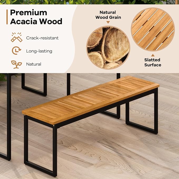 Tangkula 6 Pieces Outdoor Acacia Wood Dining Set, Patio Table and Chairs Set - Image 4