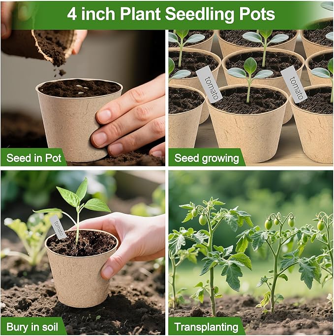 Peat Pots, 60 Pack Plant Starter Round Nursery Pot - Image 6