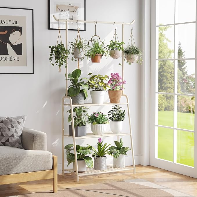 Metal Plant Stand Indoor Outdoor, 3 Tier Tall Corner Plant Shelf, Hanging - Image 2
