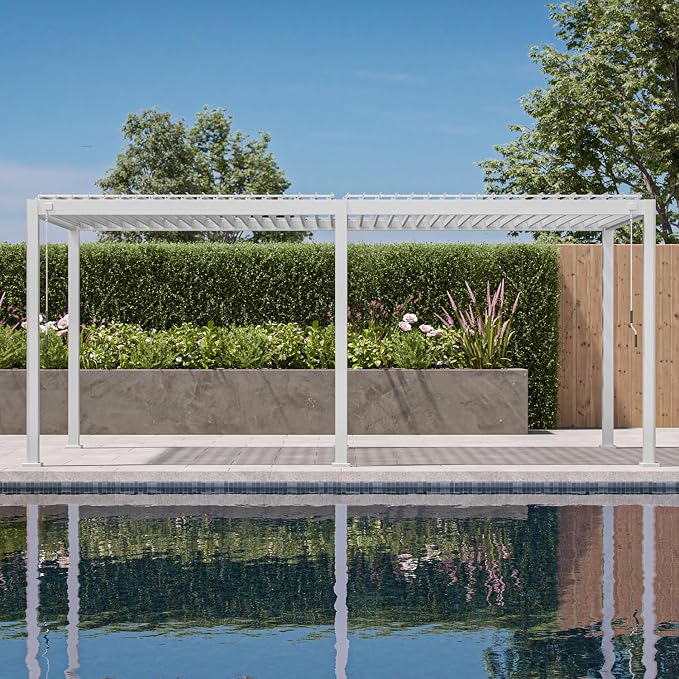 Mirador 111S Round Louvered Pergola Gazebo, 10Ft x 20Ft, Full Aluminum Frame by Mirador