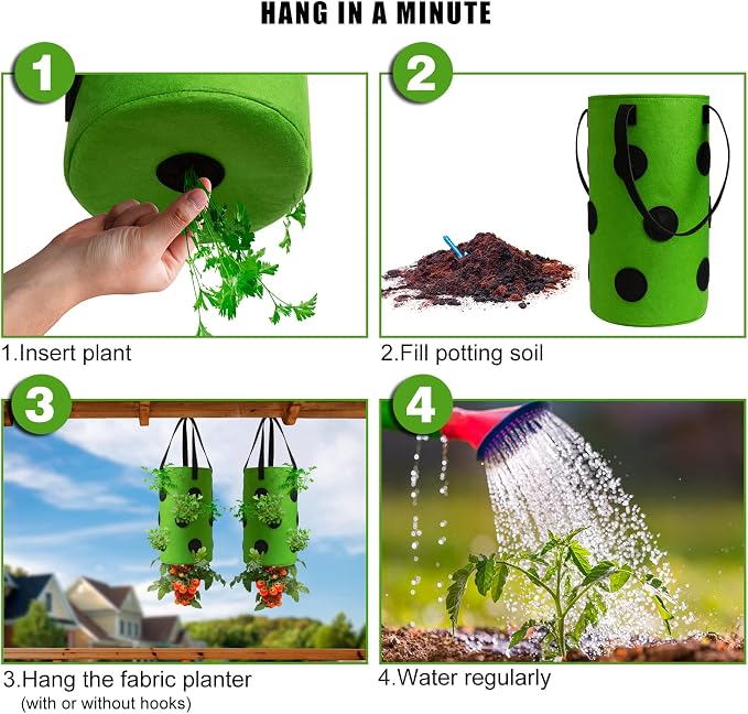 2 Pack Green Upside Down Tomato & Herb Planter, Outdoor Hanging Durable - Image 6