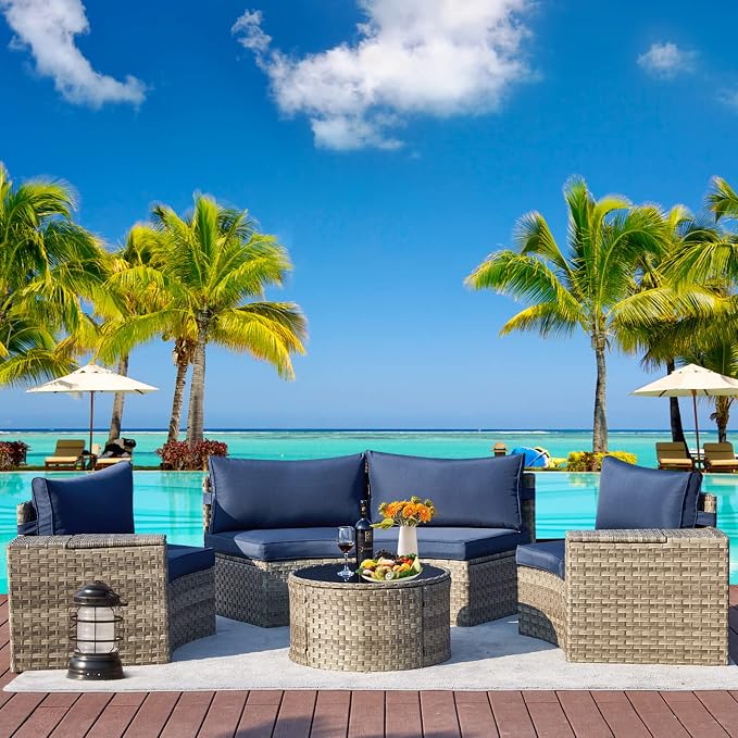 ECOTOUGE 9 Piece Outdoor Patio Half Moon Furniture, Patio Sectional - Image 9