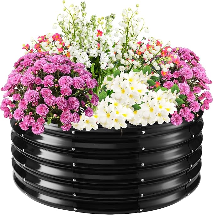 17" Tall Elevated Round Metal Rised Garden Bed- 3.3'x3.3' in Size and 0.8MM by TBMLC