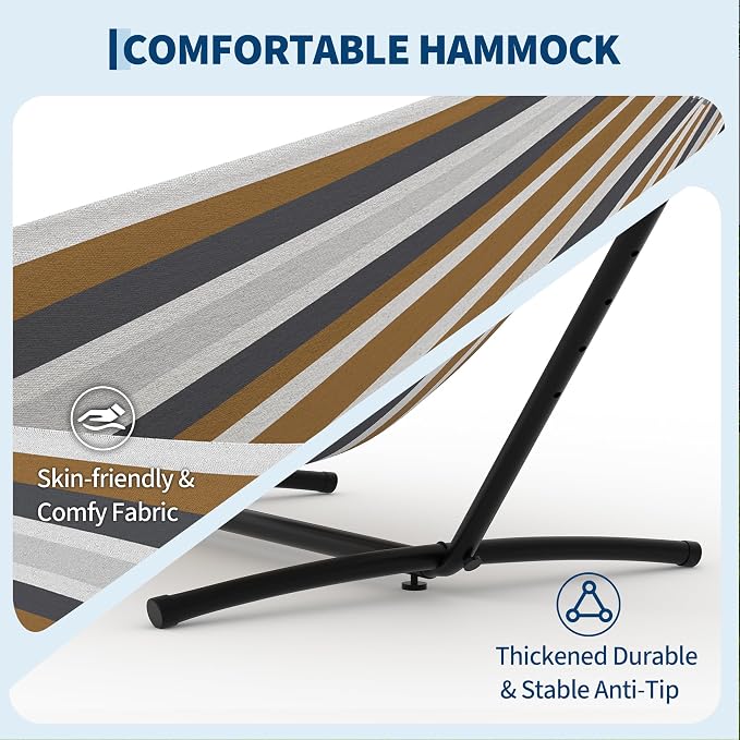 Double Hammocks with Stand for Outside, Portable Space Saving Heavy-Duty Steel - Image 7
