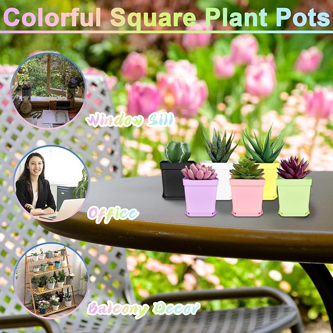 Anyumocz 70 PCS 3" Colorful Plastic Plant Pots, Plastic Square Nursery Pot - Image 7